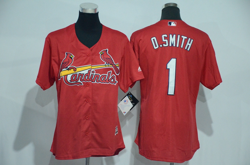 Womens 2017 MLB St. Louis Cardinals #1 O.Smith Red Jerseys->women mlb jersey->Women Jersey